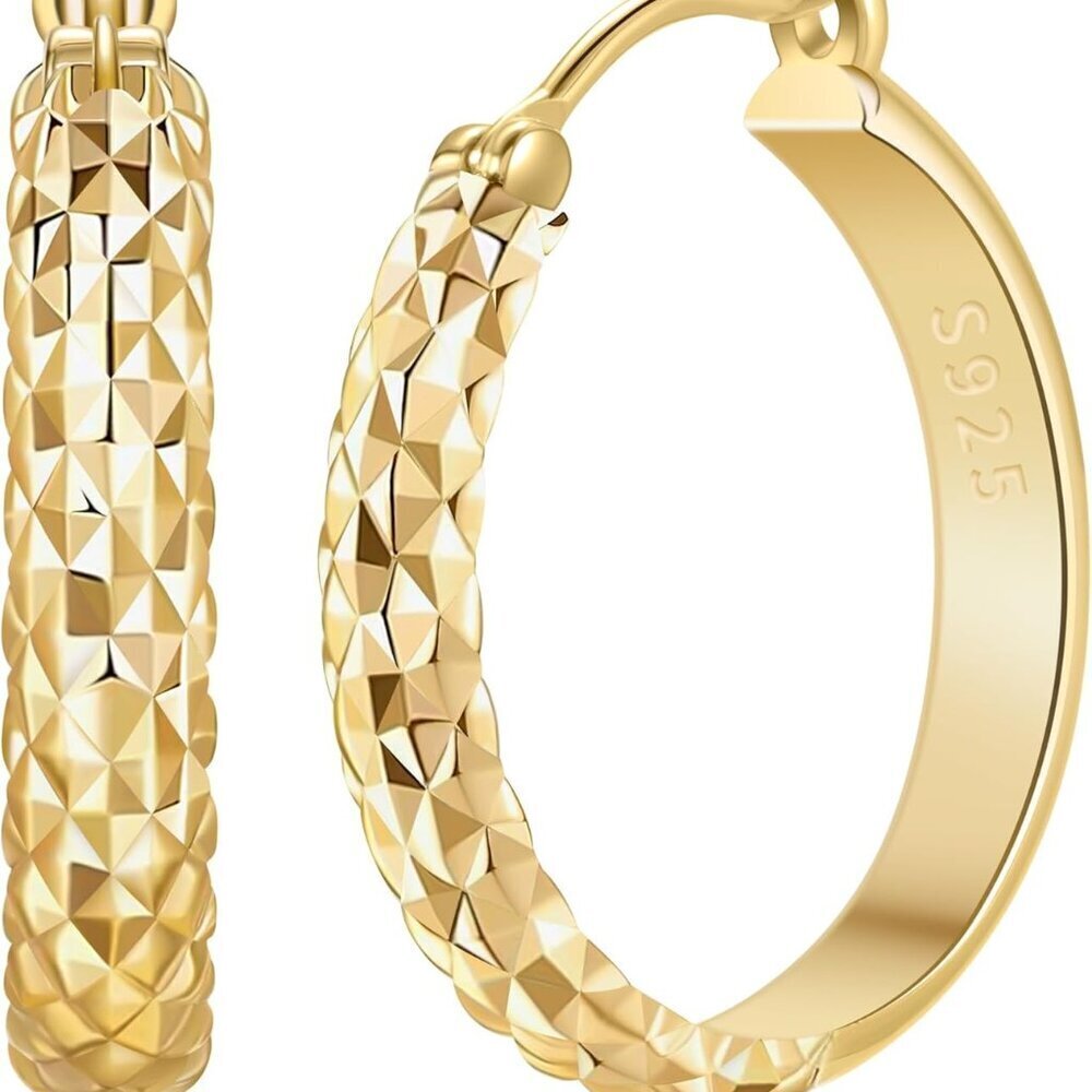 14K Gold Vermeil Hoop Earrings 25mm Dainty Elegant Hypoallergenic Jewelry
